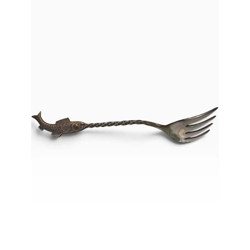 WMF Alpacca Silver Plated Fish Sardine Serving Fork Twisted Stem Art Nouveau
